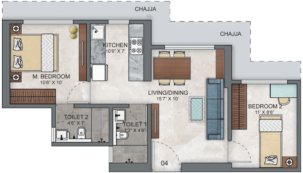 Ashar Maple 2BHK Layout Optima