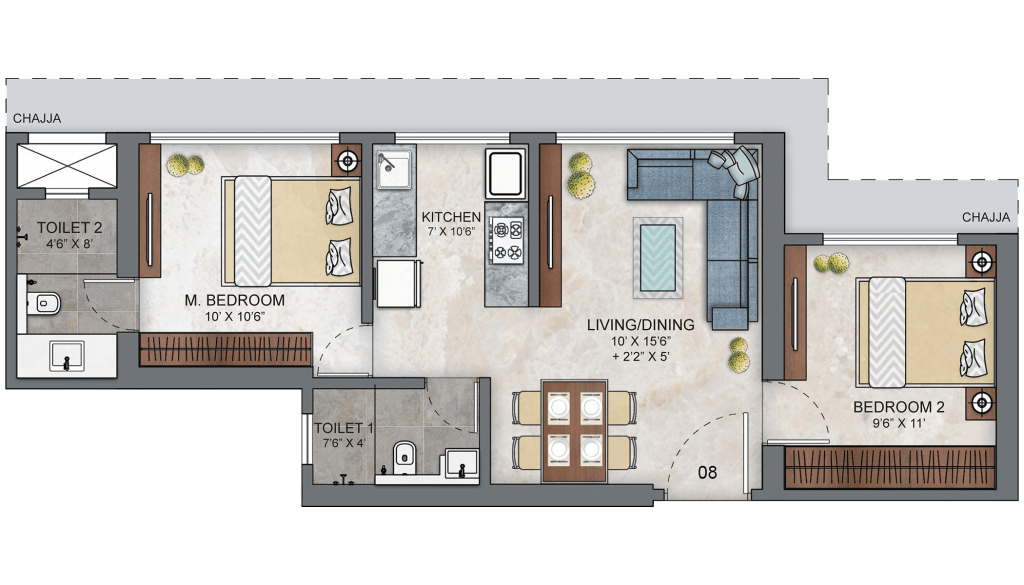 Ashar Maple 2BHK Layout Ultima 01