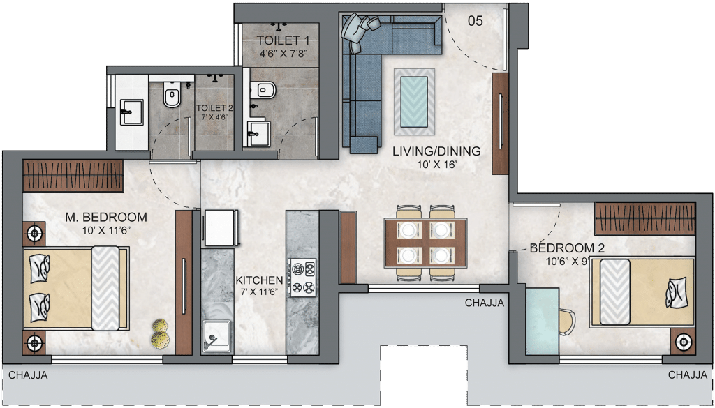 Ashar Maple 2BHK Layout Ultima 02