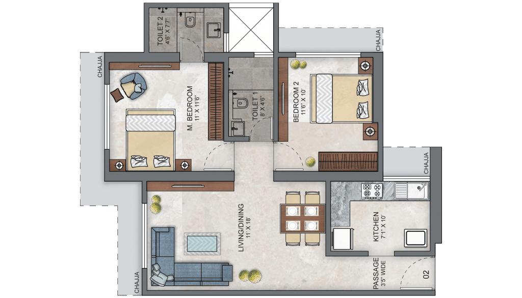 Ashar Maple 2BHK Layout Grand