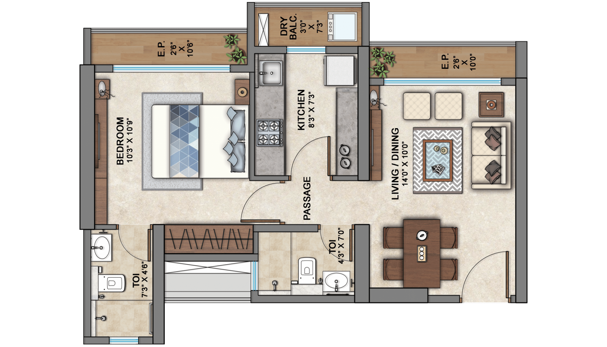 1BHK Layout | Ashar Edge