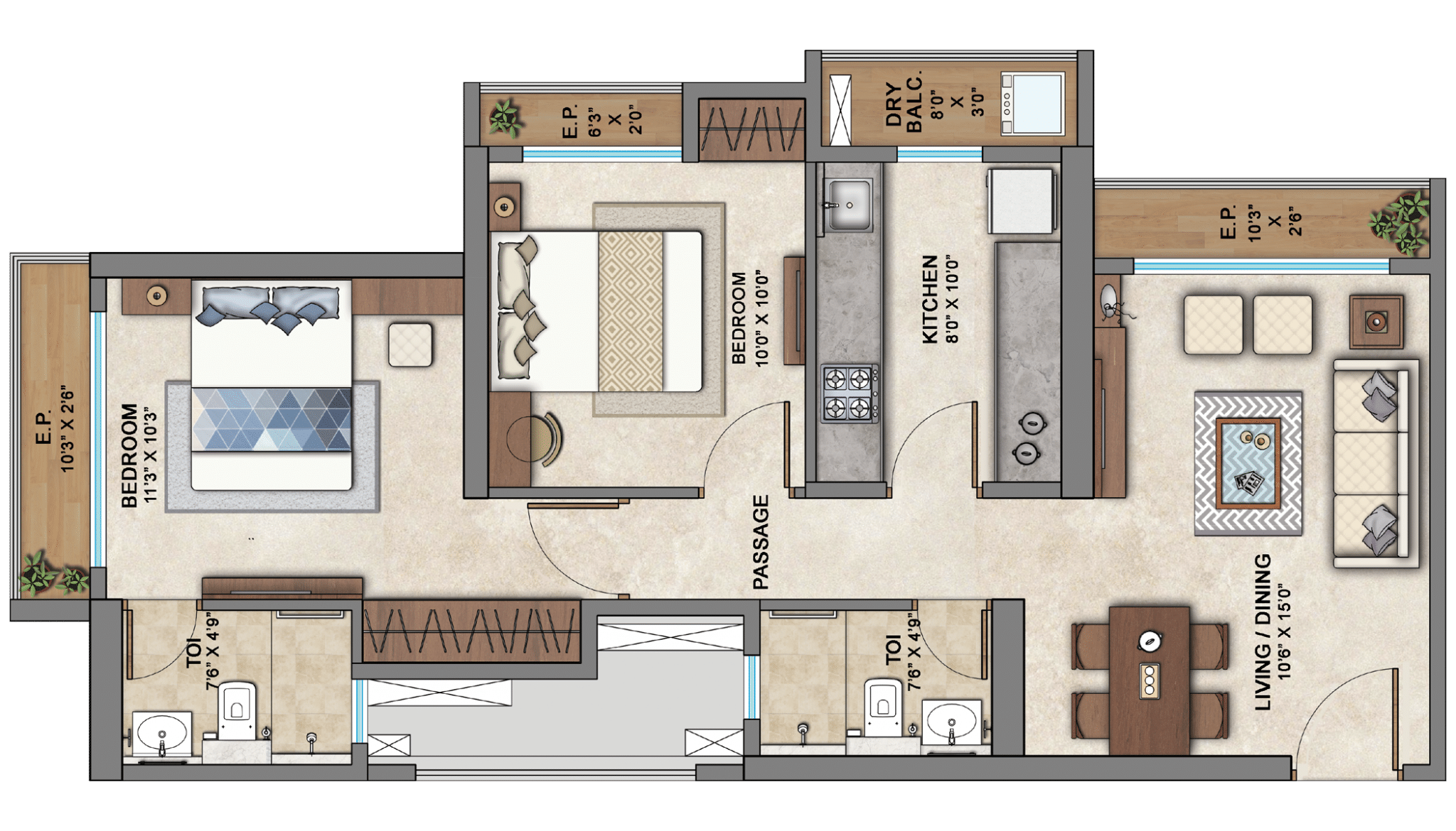 1BHK Layout Type 02 | Ashar Edge