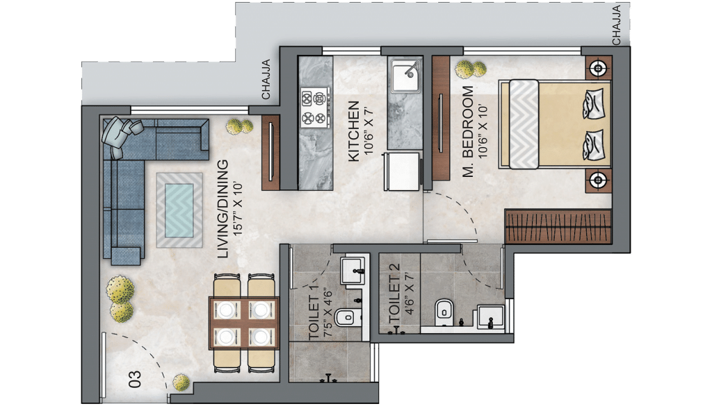 Ashar Maple 1BHK Layout Type 01