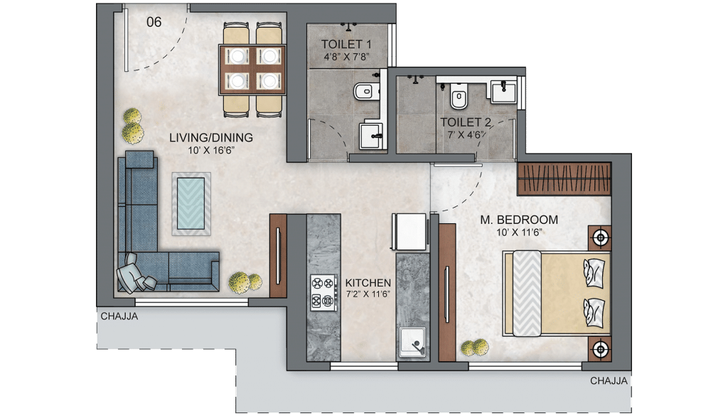 Ashar Maple 1BHK Layout Type 03
