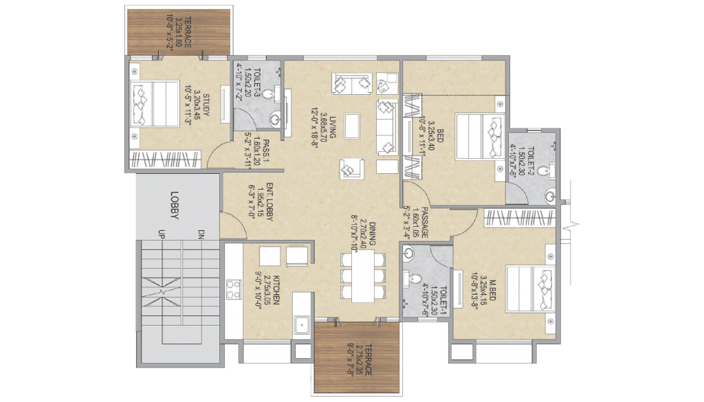  3BHK Layout Type 01 | Ashar Grape City